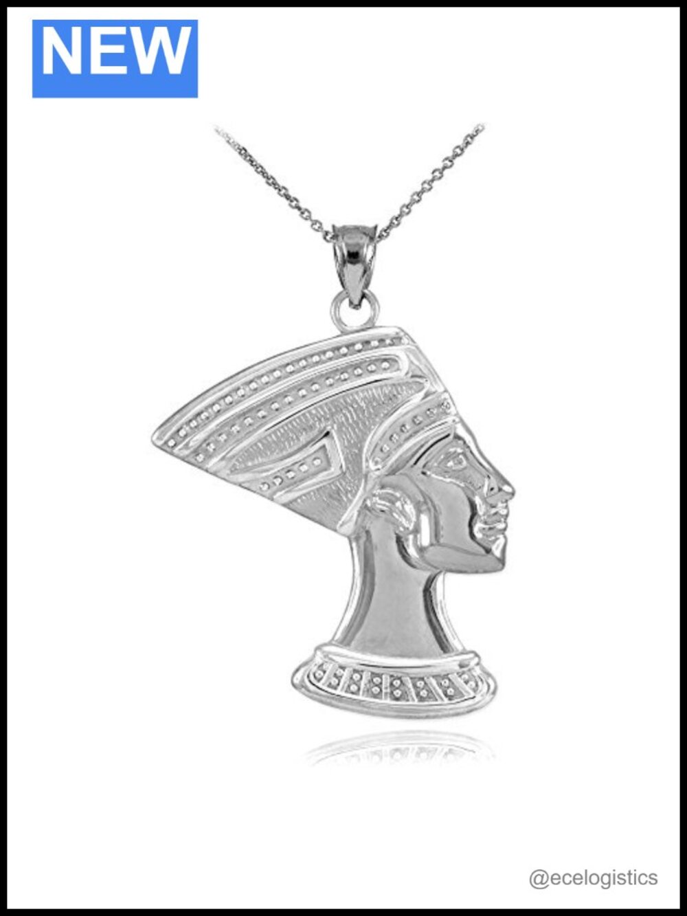 925 Sterling Silver Egyptian Queen Nefertiti Charm Pendant Necklace 18"